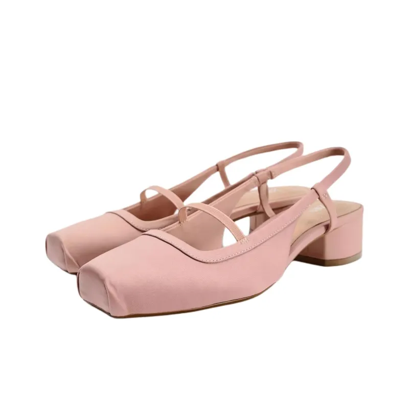 ZARA New Year Chunky Heel High Heels 3.5cm Women's Pink-2