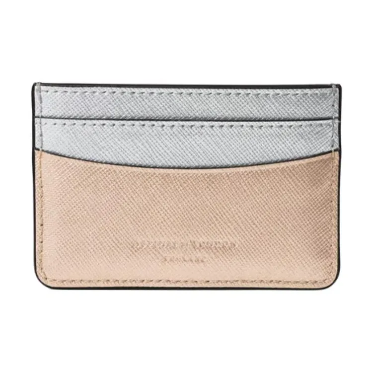 Aspinal Of London Full Grain Leather Card Holder Women's Champagne & Silver-1
