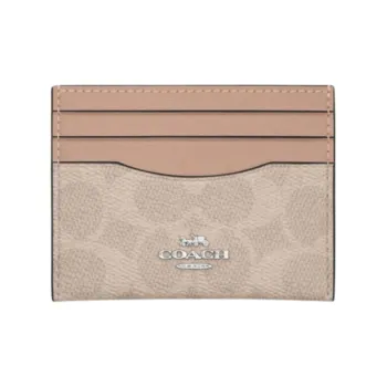 COACH Leather Card Holder Women's Sand Yellow & Taupe