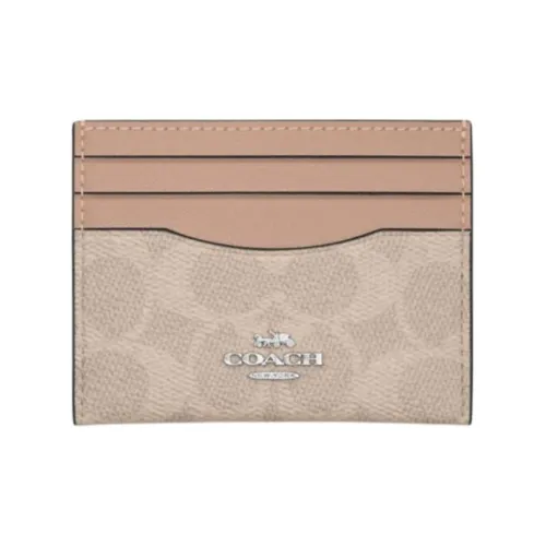 COACH Leather Card Holder Women's Sand Yellow & Taupe
