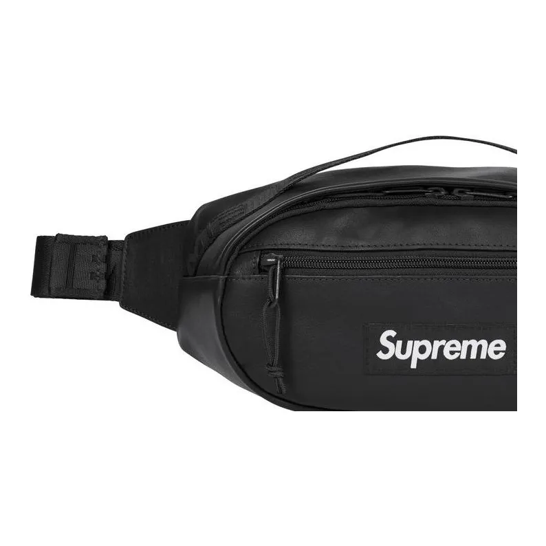 Supreme Cow Leather Fanny Pack Unisex Black-3