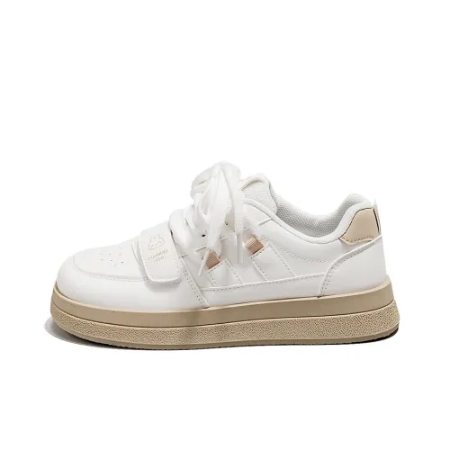 HUANQIU Anti Slip And Wear Resistant Lightweight Low Top Skateboard Shoes Women's White Khaki