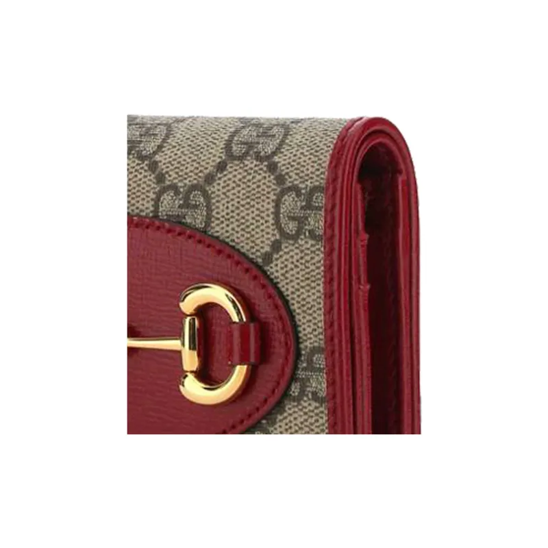 GUCCI Canvas With Leather Card Holder Wallet Unisex Ebony & Red-3