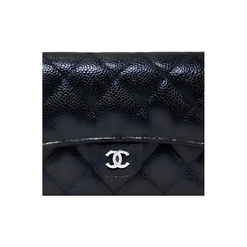 CHANEL Grain Texture Cow Leather Wallet Women's Black-2