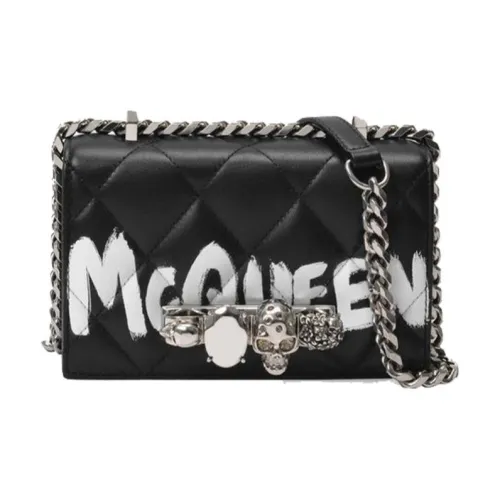Alexander McQueen JEWELLED SATCHEL Calfskin Portable Crossbody Bag Shoulder Bag Mini Women's Black & White