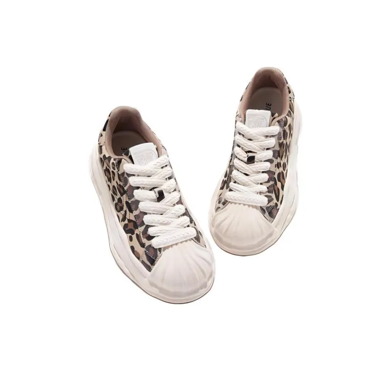 Feiyue Shock Absorbers With Slip Resistant Features Low Top Chunky Sneakers Women's Leopard Print-3