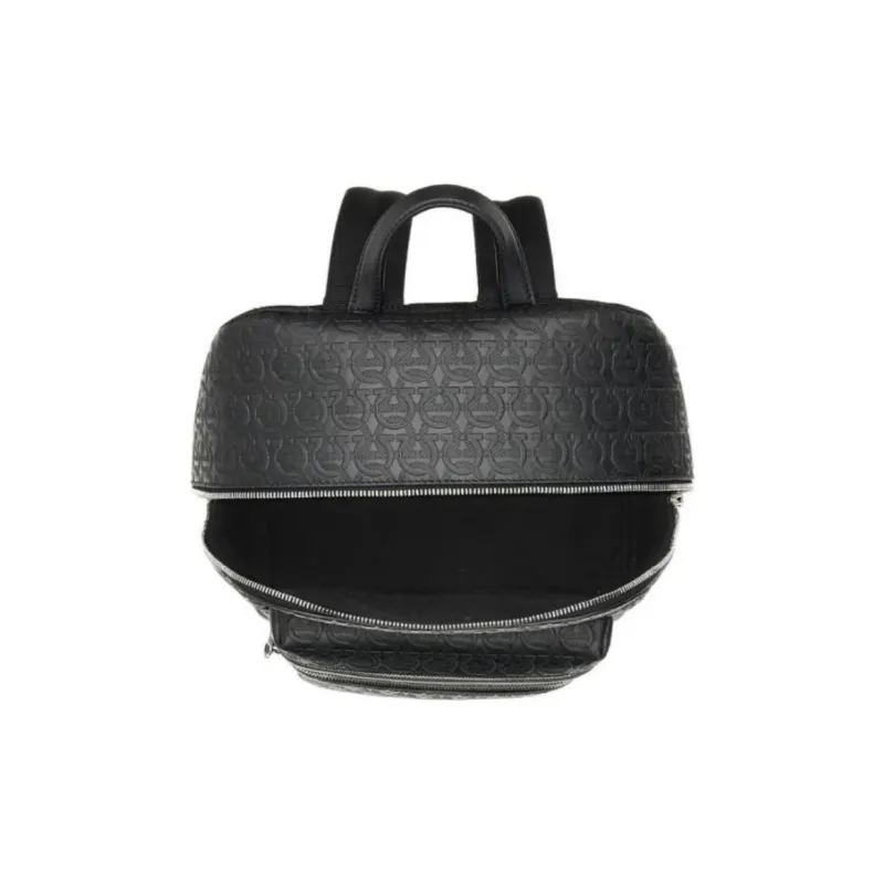 FERRAGAMO GANCINI Cow Leather Backpack Men's Black-3