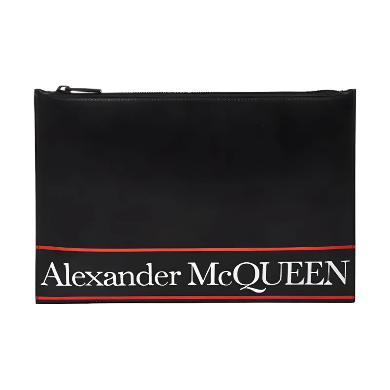 Alexander McQueen Cow Leather Briefcase Clutch Men's Black/Red-0