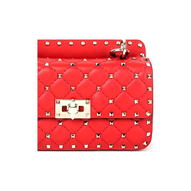 Valentino ROCKSTUD SPIKE Soft Sheepskin Leather One Shoulder Handbag Crossbody Bag Small Size Women's Red-3