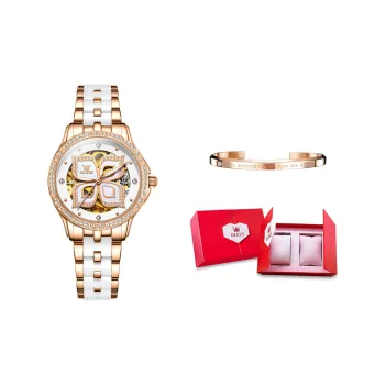 OLEVS Minimalist Series Mechanical Movement Ceramic Strap Watch Women's Watch White Dial