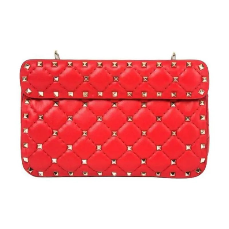 Valentino ROCKSTUD SPIKE Soft Sheepskin Leather One Shoulder Handbag Crossbody Bag Small Size Women's Red-2