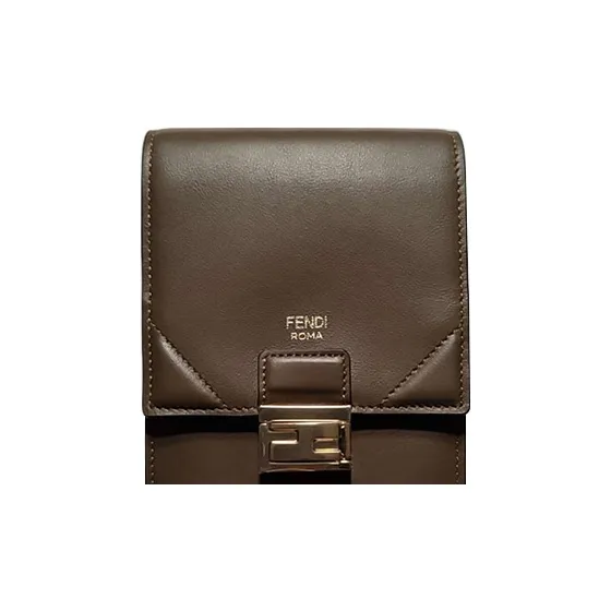 FENDI Calfskin Cell Phone Pouch, Shoulder Bag, Crossbody Bag Trumpets Unisex Olive Green-2