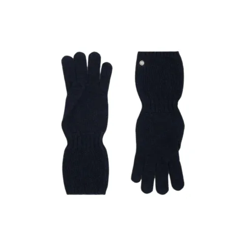 HERMES Cashmere Metal Palladium Plated Knit Gloves Men's Black