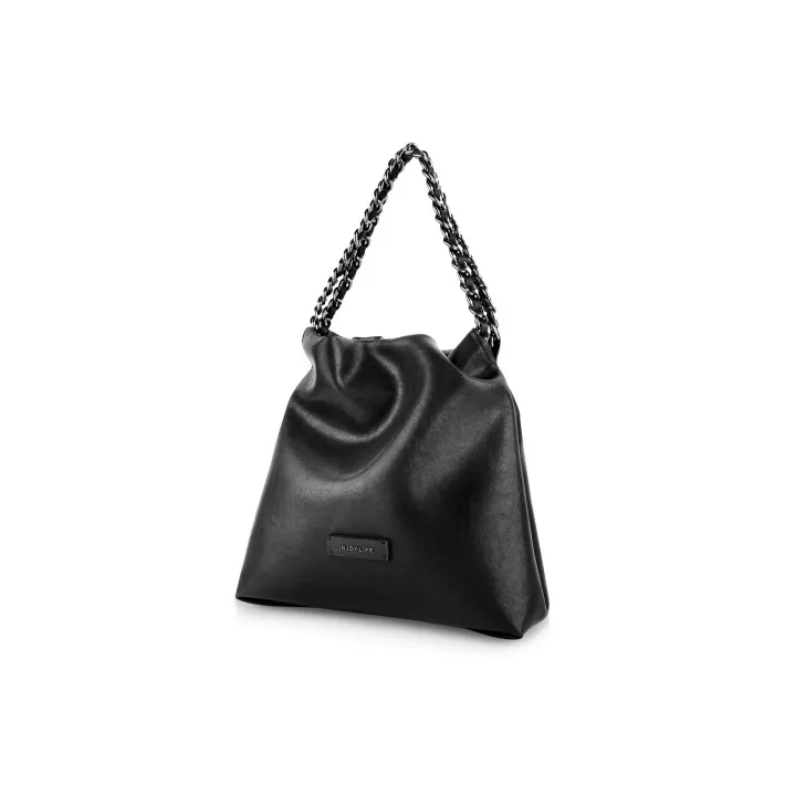 INJOYLIFE Cow Leather Shoulder Bag Crossbody Bag Medium Size Women's Black-1