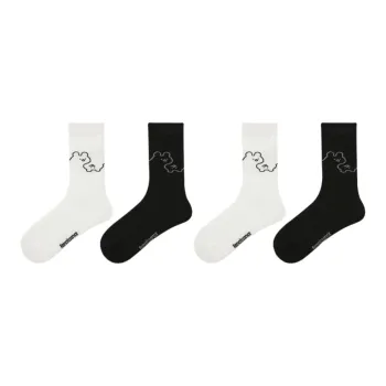 Vine Color Mid Calf Socks Unisex 4 Pack Bear Rabbit Line Drawing
