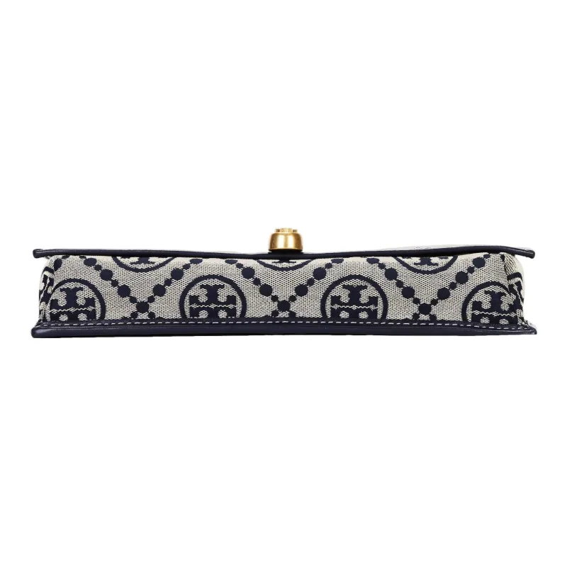 TORY BURCH T Monogram Jacquard Leather Messenger Bag, One Shoulder Handbag, Crossbody Bag Unisex Marine Blue-3