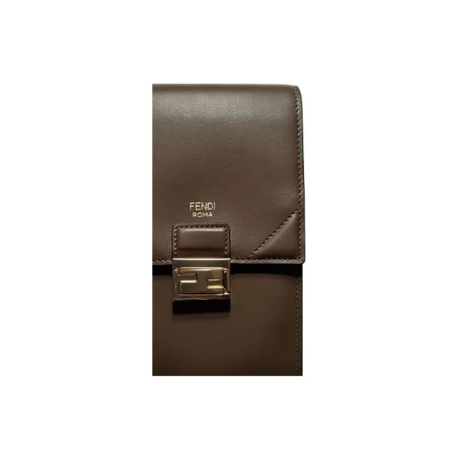 FENDI Calfskin Cell Phone Pouch, Shoulder Bag, Crossbody Bag Trumpets Unisex Olive Green-3