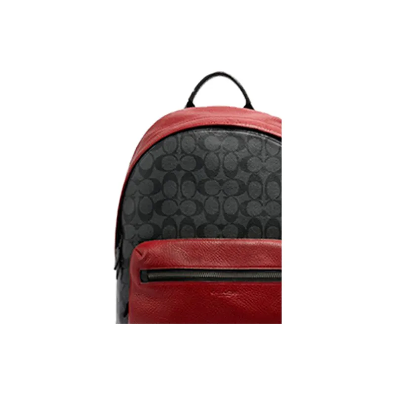 COACH West Cow Leather Backpack Men's Black Monogram With Red Accents-2