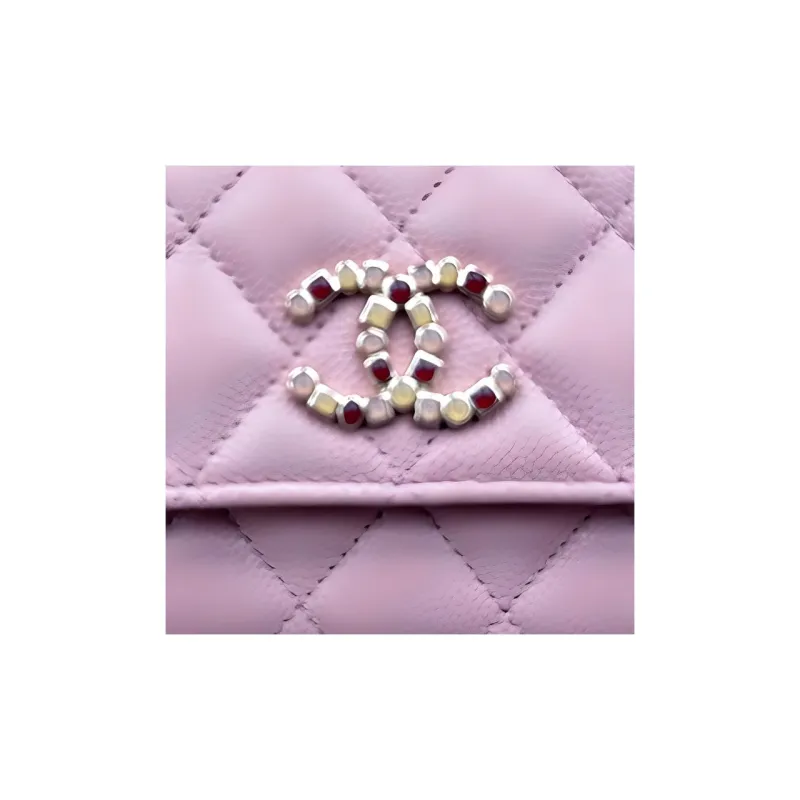CHANEL Grain Embossed Calfskin Card Holder Women's Pink-3