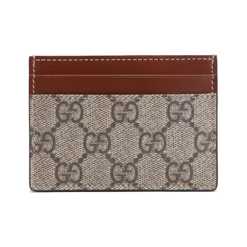 GUCCI Canvas With Leather Card Clip Card Holder Regular Unisex Ebony/Brown