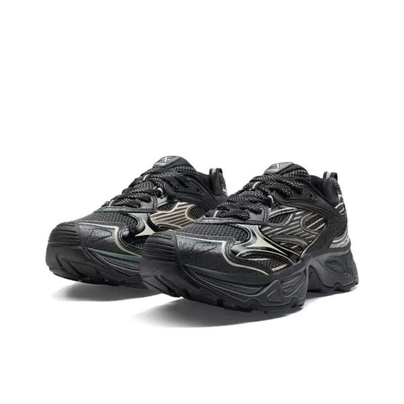 XTEP Cushioned Slip Resistant Breathable Low Top Chunky Sneakers Men's Black-1
