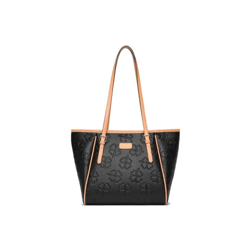 Yalu PU Tote Bag, Shopping Bag, Shoulder Bag Regular Women's Four Leaf Clover Black/Camellia Black
