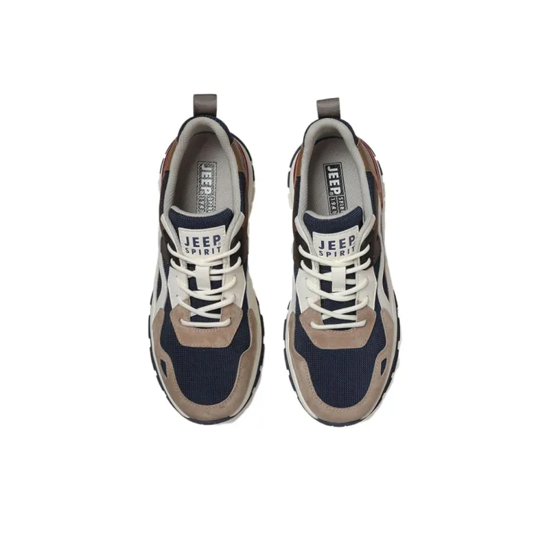 JEEP SPIRIT Cushioned Anti-Slip Wear-Resistant Lightweight Height Increasing Low-Top Casual Shoes Men's Brown Blue-3