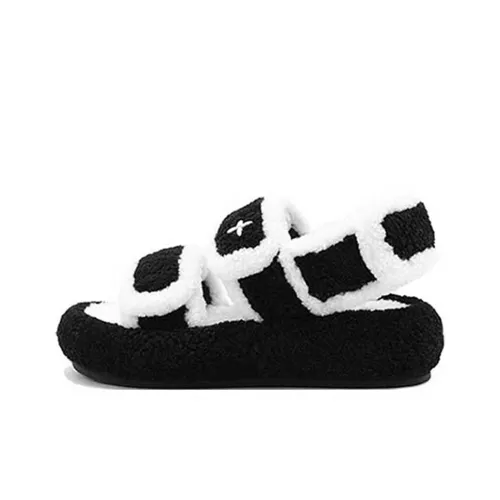 SMFK Abrasion-Resistant Column Slippers Women's Black White