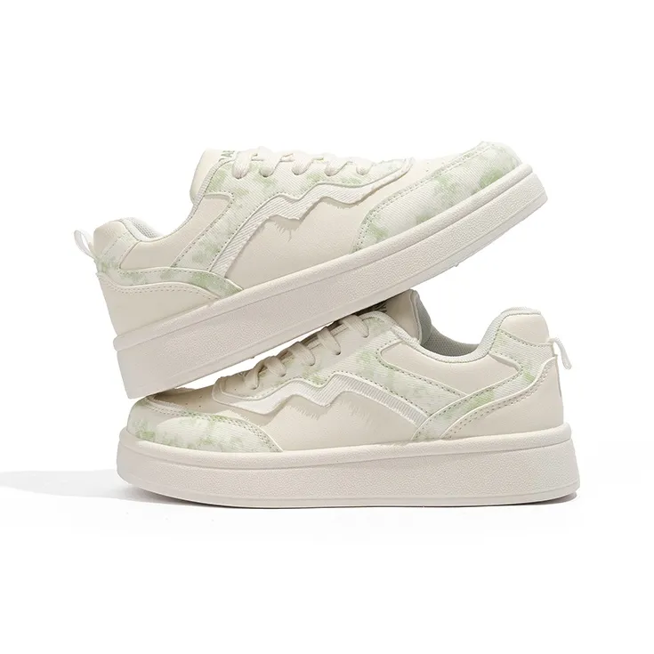 BABAYA KIDS Slip Resistant Breathable Low Top Skateboard Shoes Women's Beige Green-4