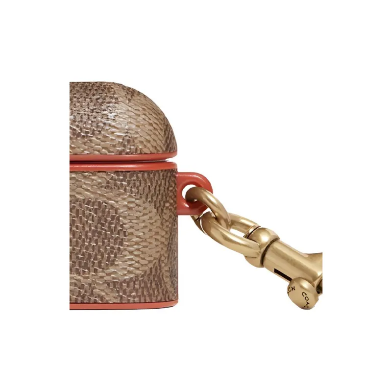 COACH Classic Monogram Canvas With Leather Earphone Case Mini Unisex Brown Red-2