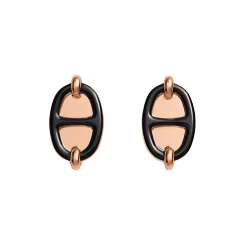 HERMES Metal Earrings Women's Black-0