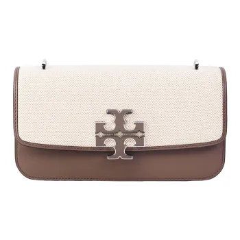 TORY BURCH Eleanor Cow Leather With Fabric Shoulder Bag, Crossbody Bag Women's Brown/Beige