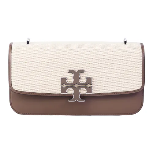 TORY BURCH Eleanor Cow Leather With Fabric Shoulder Bag, Crossbody Bag Women's Brown/Beige