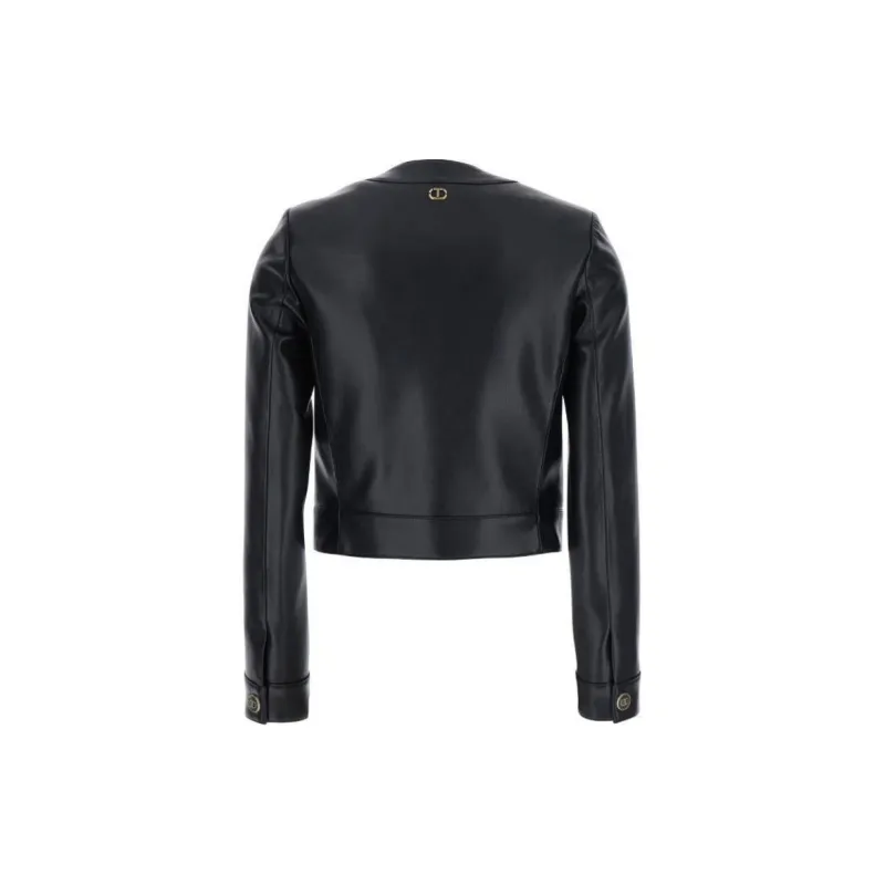Twinset Logo Embossed Leather Jacket-1