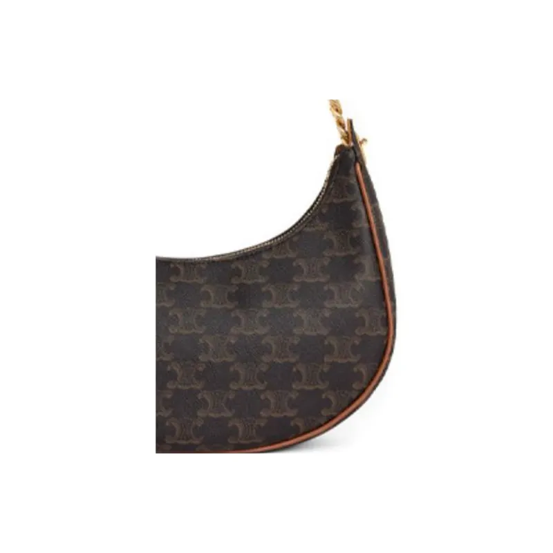 CELINE AVA Cow Leather Chain Shoulder Bag Handbag Handbag Shoulder Bag Medium Size Women's Tawny-4