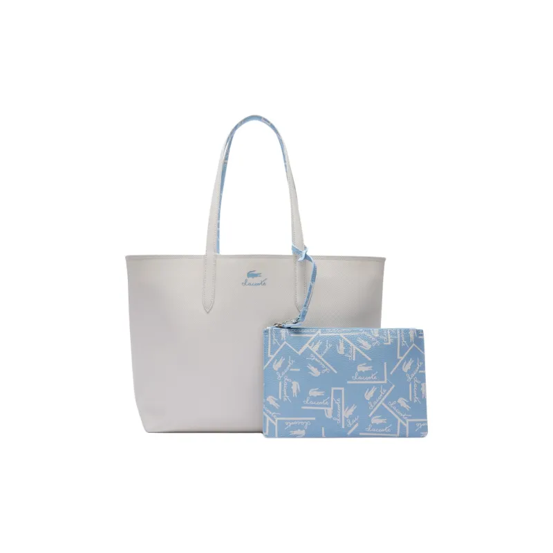 LACOSTE PVC Tote Bag Shopping Bag Shoulder Bag Handbag Women's White & Sky Blue-0