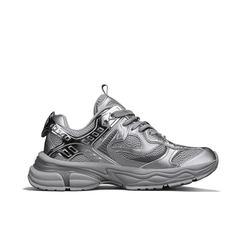 NFL Cushioning, Wear Resistant Low Top Chunky Sneakers Unisex Silver-1