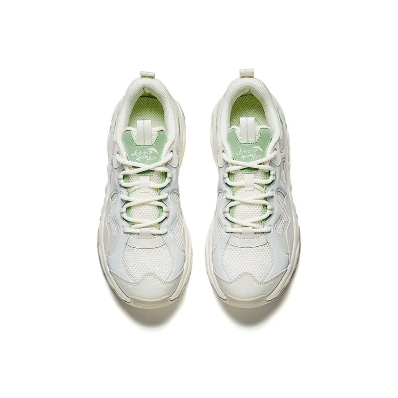Anta Anti Slip Wear Resistant Low Top Casual Shoes Women's White Green Gray-2