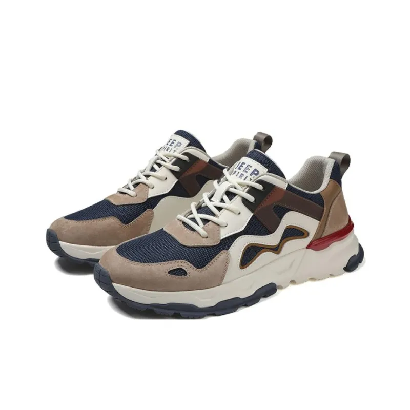 JEEP SPIRIT Cushioned Anti-Slip Wear-Resistant Lightweight Height Increasing Low-Top Casual Shoes Men's Brown Blue-2