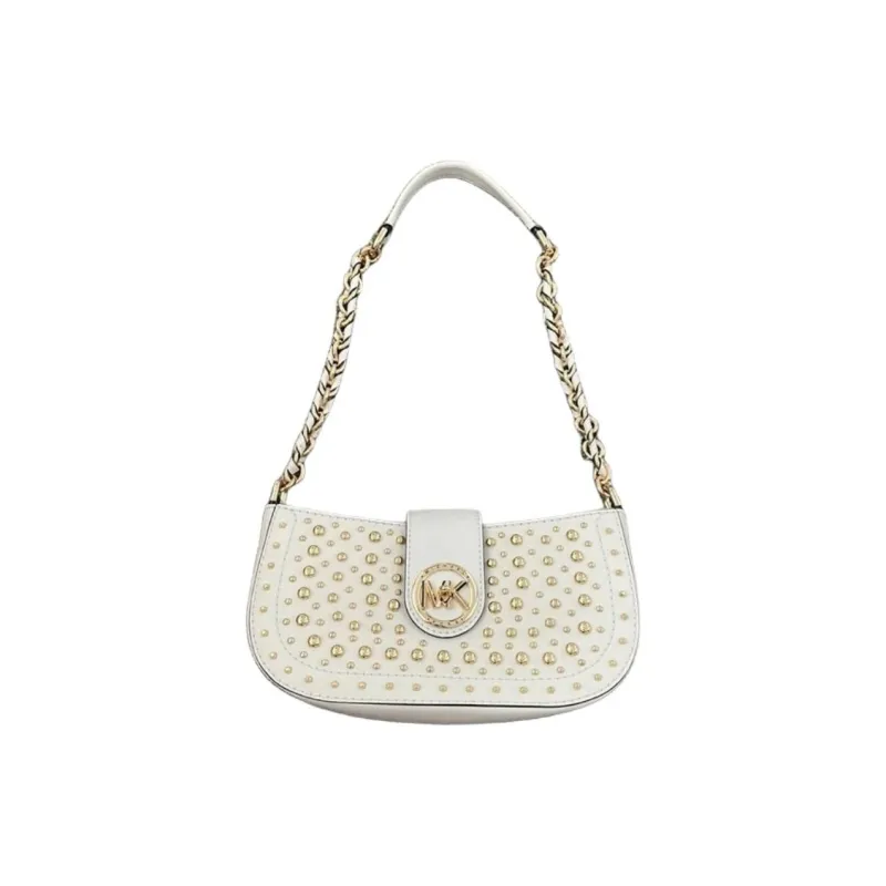 MICHAEL KORS Carmen Leather Shoulder Bag Stud Leather Leather Baguette Shoulder Bag Women's White-1
