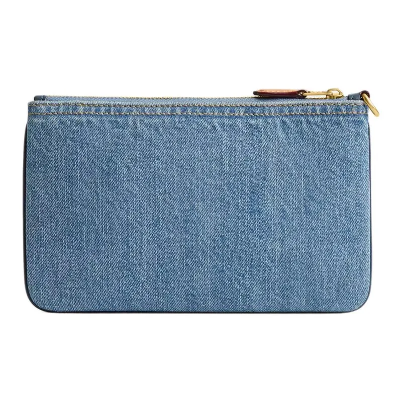 COACH Wristlet Denim Clutch Small Size Women's Indigo-1
