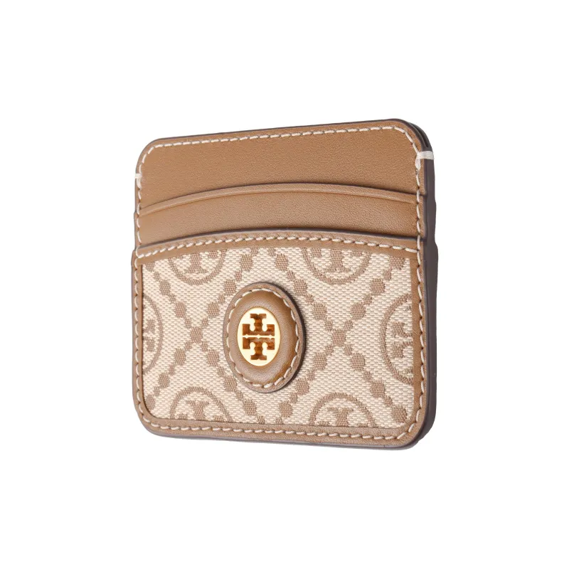 TORY BURCH T Monogram Jacquard Leather Card Holder Mini Unisex Brown-1