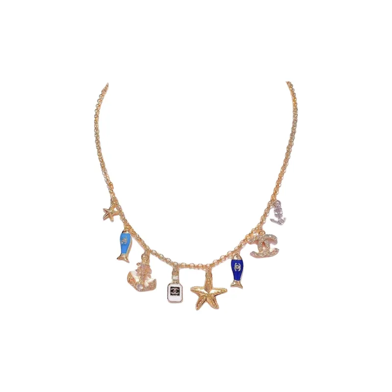 CHANEL Metal Resin Rhinestones Necklaces Women's Gold-0