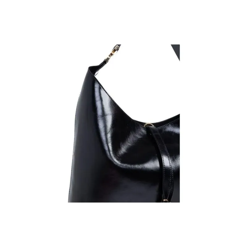 Chloe Marcie Shiny Calfskin Hobo Bag Handbag Shoulder Bag Women's Black-3