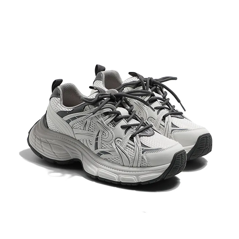 MIS. DANNY Low Top Chunky Sneakers Women's White Sand Gray-3