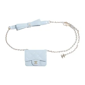 CHANEL Sheepskin Fanny Pack Mini Women's Light Blue