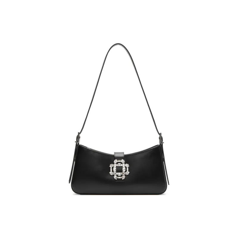 Staccato Cow Leather Shoulder Bag Medium Size Women's Nighttime Black-0