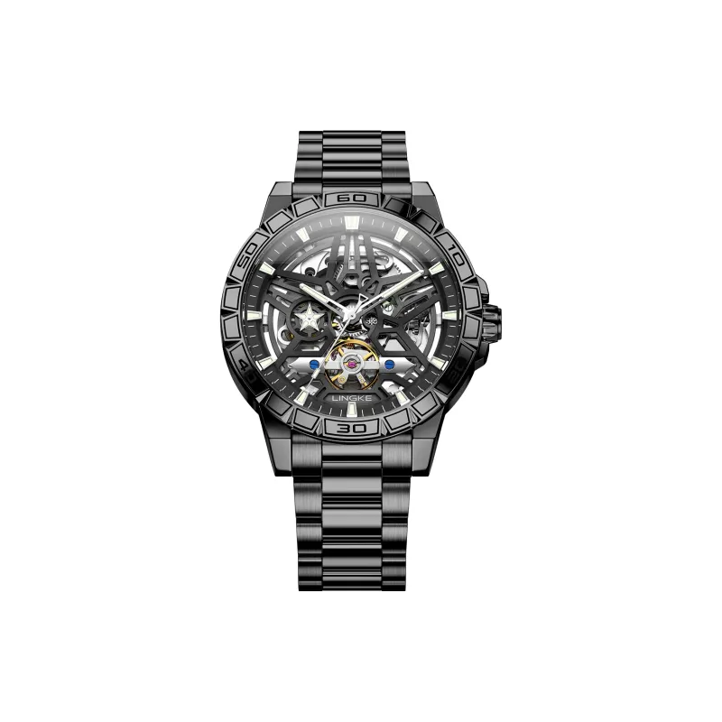 LINGKE Automatic Mechanical Movement Stainless Steel Watchband Watch Men's Watches Black Dial-0