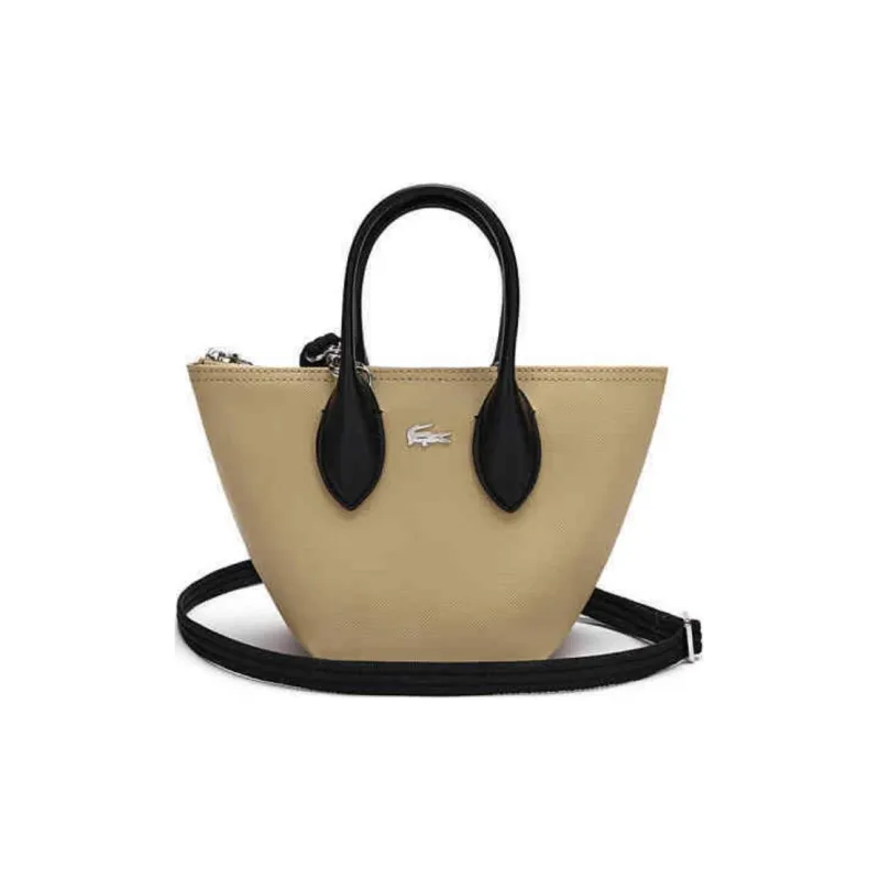 LACOSTE PVC Tote Bag, Shopping Bag, Shoulder Bag, Crossbody Bag, Handbag Mini Women's Apricot & Black-0