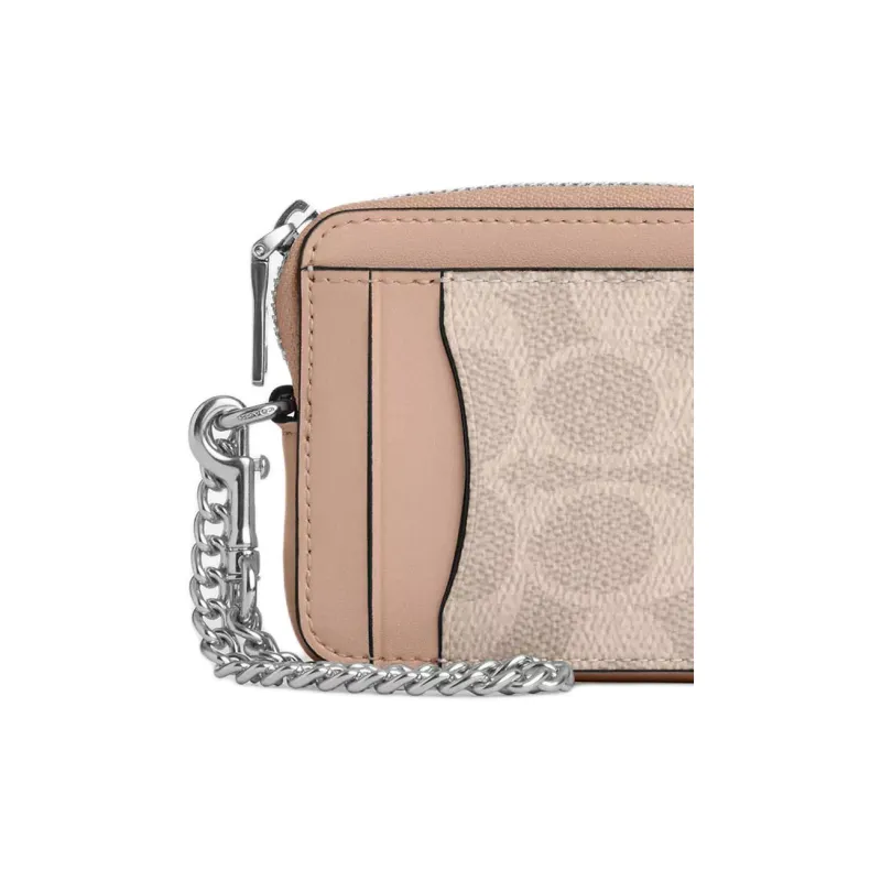 COACH Coated Canvas Card Holder Mini Women's Sand & Taupe-2